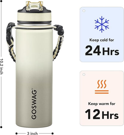 GOSWAG Insulated Sports Water Bottle, 24oz 2 Lids, Stainless Steel Water Bottles - Image 2