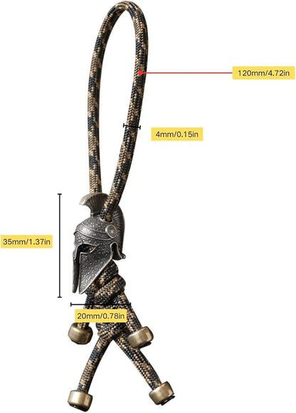 Paracord Keychain with Retro Brass Helmet Bead - Image 6