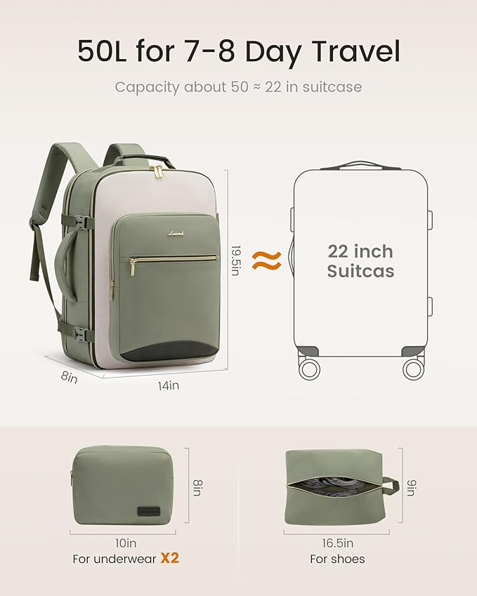 LOVEVOOK 50L Travel Backpack for Women & Men, Airline Approved Carry On Luggage - Image 5