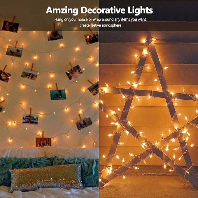 2 Pack 50 Count Christmas String Lights Clear Warm White Mini Lights Plug - Image 9