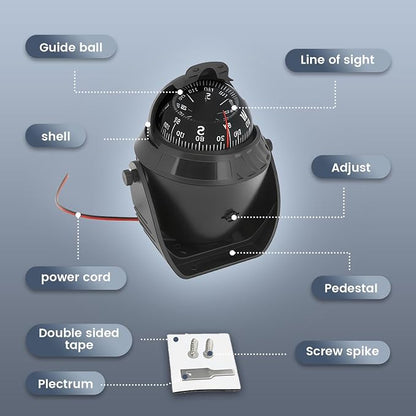 Boat Compass with Magnetic Declination Adjustment, Pivoting Marine Compass - Image 3