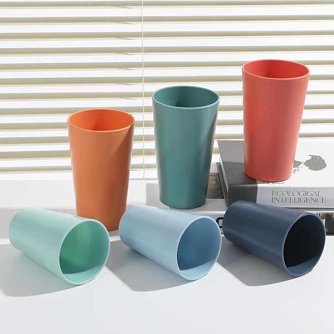24 Pcs Unbreakable Plastic Cups Set, 14 oz Reusable Plastic Cups, Stackable - Image 5