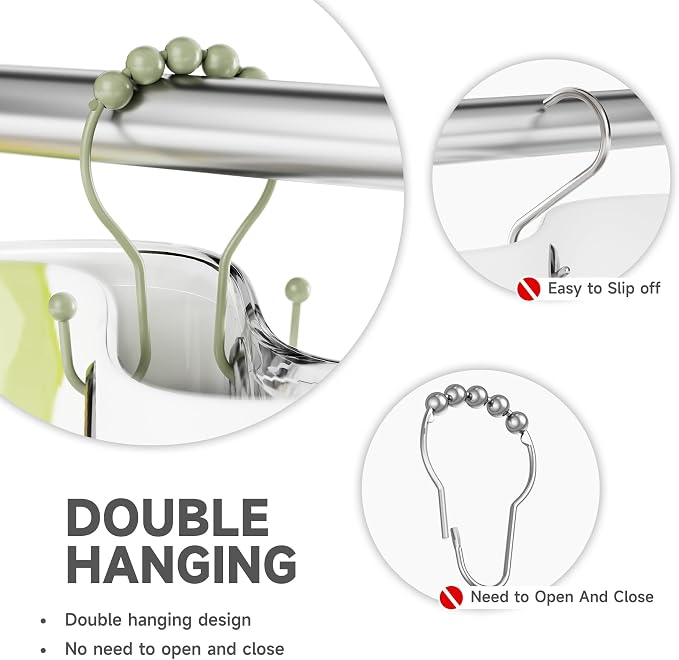 Bathway Sage Green Shower Curtain Hooks Shower Curtain Rings Rust Proof Sturdy - Image 2