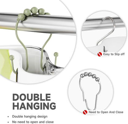 Bathway Sage Green Shower Curtain Hooks Shower Curtain Rings Rust Proof Sturdy - Image 2