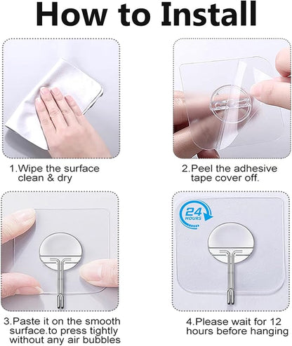 JINSHUNFA Adhesive Wall Hooks 13LB Heavy Duty No Drill Transparent Waterproof - Image 6