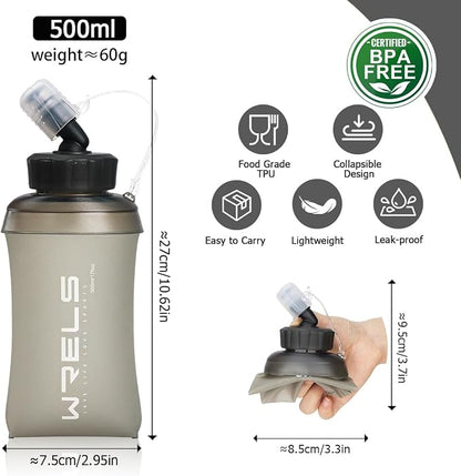 WRELS 350ml/500ml TPU Soft Water Bottles BPA Free Collapsible Soft Flask - Image 2