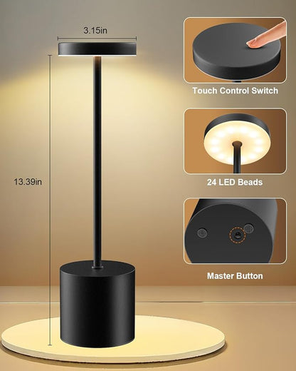 Swinerton Black Cordless Table Lamp, Rechargeable 5000mAh Battery Powered - Image 9