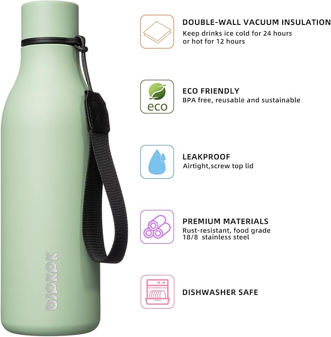 BJPKPK Insulated Water Bottles, 18 oz Stainless Steel Metal Water Bottle - Image 2