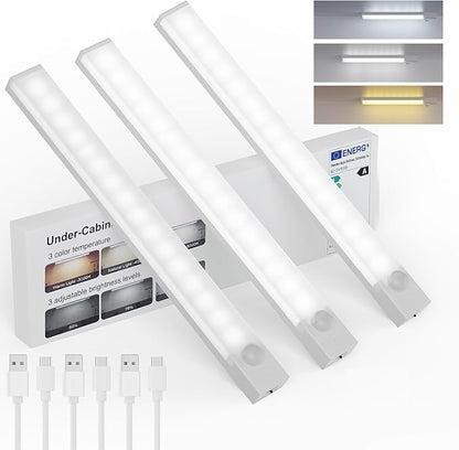 Under Cabinet Lights 8 Inch 3-Pack, Rechargeable Battery Operated Motion Sensor by Unknown