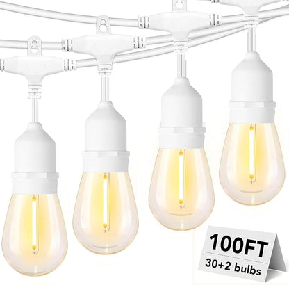 SUFEIMAS 100FT White Outdoor String Lights, IP65 Waterproof 30+2 Plastic LED by SUFEIMAS