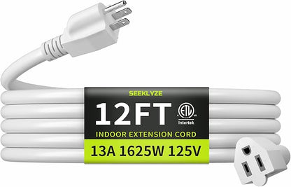 16/3 White Extension Cord 12 FT, Indoor Extension Cord by Seeklyze