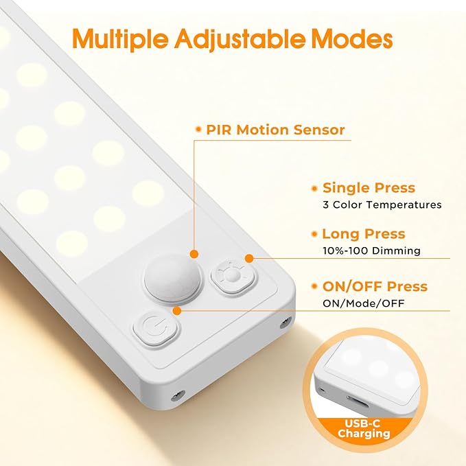 Under Cabinet Rechargeable Dimmable Lighting: 3 Color Temperature Motion Sensor - Image 8