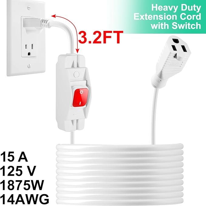 Outdoor Waterproof On/Off Switch Extension Cord, Heavy Duty 125v/250v Black - Image 3
