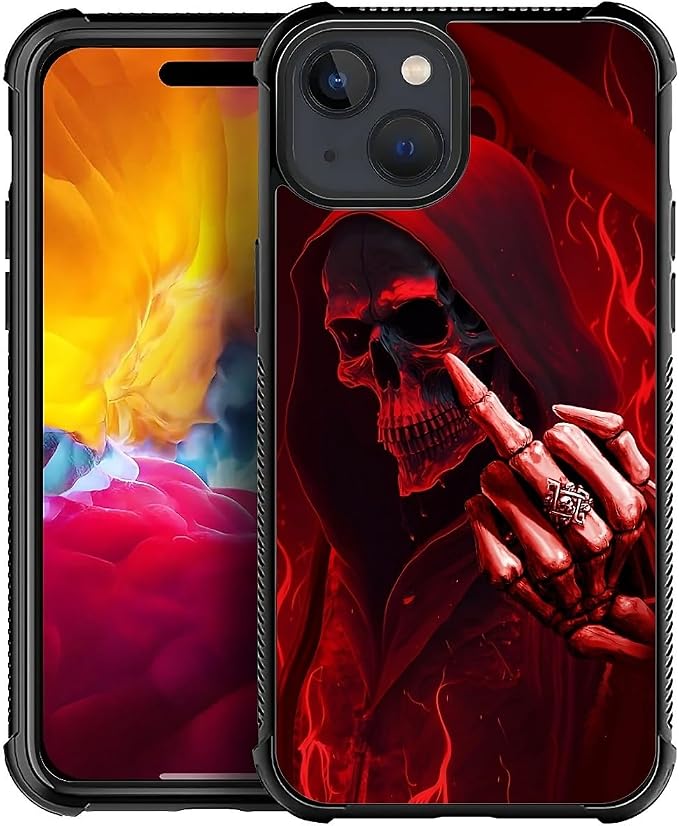 for iPhone 15 Case, Gestures Funny Skull Pattern Graphic Design Girl Boy Soft by FKBRCL4U