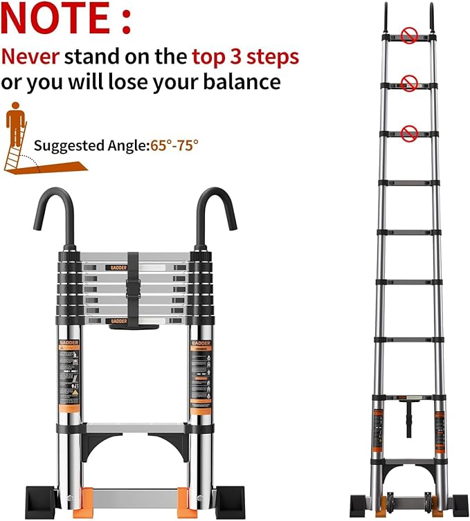 Telescoping Ladder, with Stable Hook and stabilizer barand, Extension Ladder - Image 2