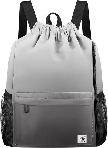 Drawstring Backpack with Mesh Pockets String Gym Bag Sackpack Sandproof Water by Risefit
