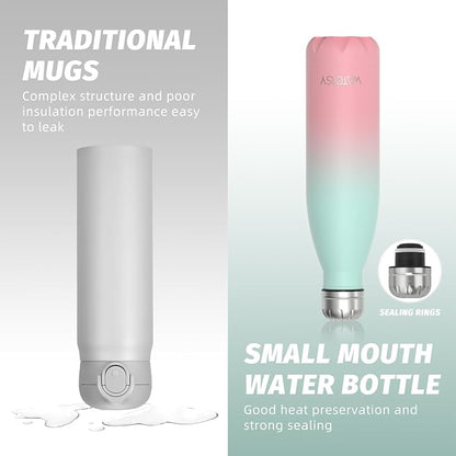 WATERSY Stainless Steel Water Bottle, 17oz/500ml Insulated Pink Bottle Keeps - Image 3