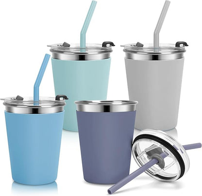 Kids Cups with Straws and Lids Leak Proof, 12oz Stainless Steel Cups by Vermida