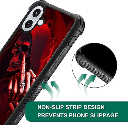 for iPhone 16 Case, Gestures Funny Skull Pattern Graphic Design Girl Boy Soft - Image 7