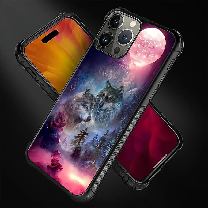 for iPhone 16 Pro Max Case, Star Two Wolfs Howling Pattern Graphic Design Girl - Image 4
