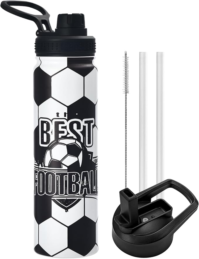 Soccer Water Bottle, 24 oz Insulated Stainless Steel Sports Bottle by mininoo