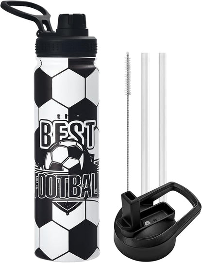 Soccer Water Bottle, 24 oz Insulated Stainless Steel Sports Bottle by mininoo