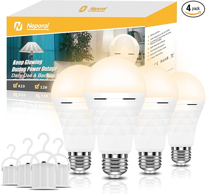 Neporal A19 Rechargeable Light Bulbs, Socket Rechargeable Emergency Light Bulb by Neporal