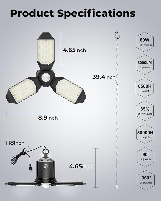 toberich 4 Pack Plug in Motion Sensor Garage Light - Image 7