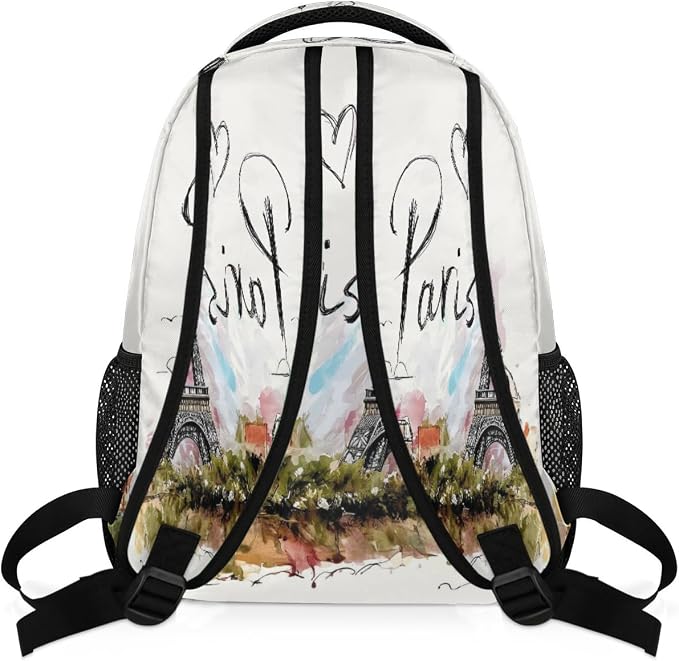 Backpacks France Paris Eiffel Tower House School Bag Student Bookbag Adjustable - Image 4