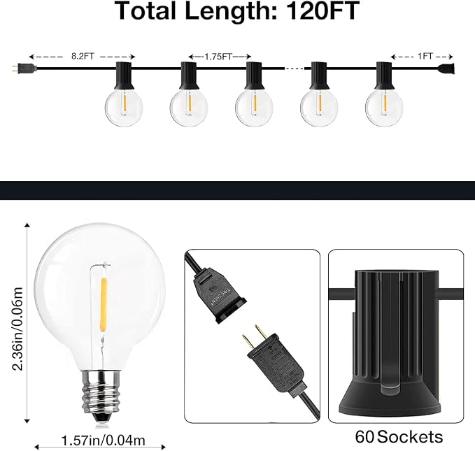 GPATIO 120FT Outdoor String Lights, Waterproof Patio Lights - Image 2
