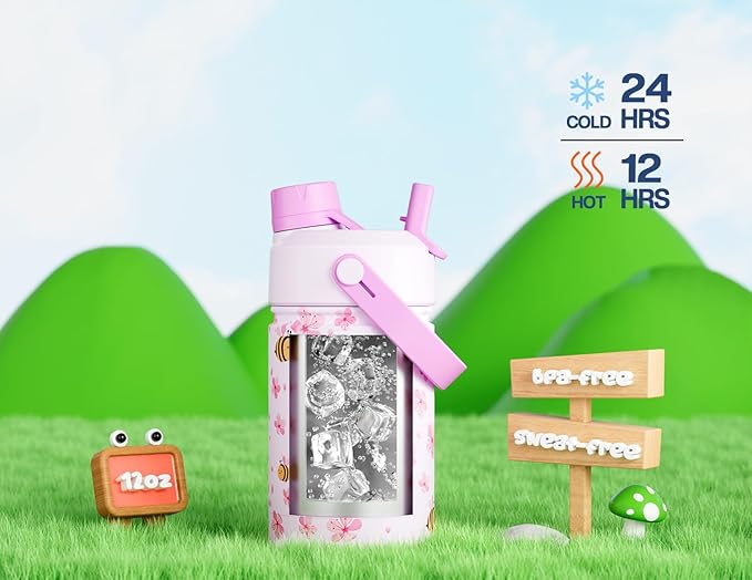 12 oz Kids Stainless Steel Water Bottle: 2-in-1 Straw Spout Lid, Easy Clean - Image 4