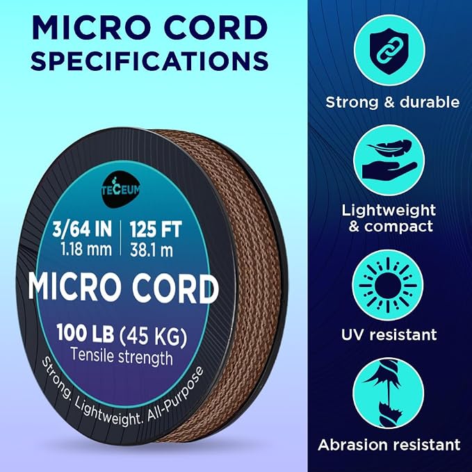 TECEUM Micro Paracord – 1.18 mm X 125 ft – Micro Utility Cord – Thin Braided - Image 4
