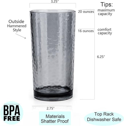 KX-WARE 14-ounce and 20-ounce Acrylic Glasses Plastic Tumbler, Dishwasher Safe - Image 3