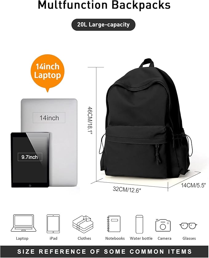 BJLFS Black School Backpack for Girls Women, Waterproof High School Book Bag - Image 5