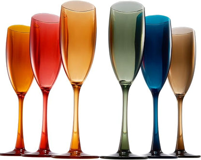 European Style Plastic Acrylic, Champagne Flutes Glasses | Set of 6 | Colored - Image 2