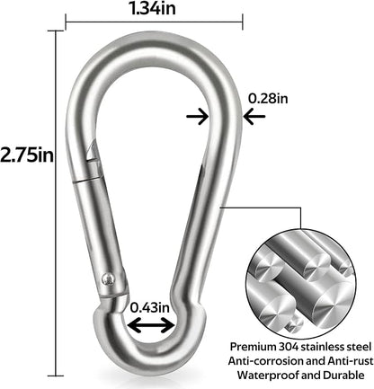Locking Carabiner Clips, Stainless Steel Spring Snap Hook Locking Carabiner - Image 2