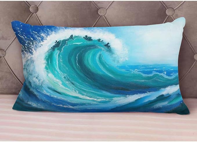 EKOBLA Sea Wave Lumber Pillow Cases Watercolor Painting Ocean Storm Landscape - Image 4
