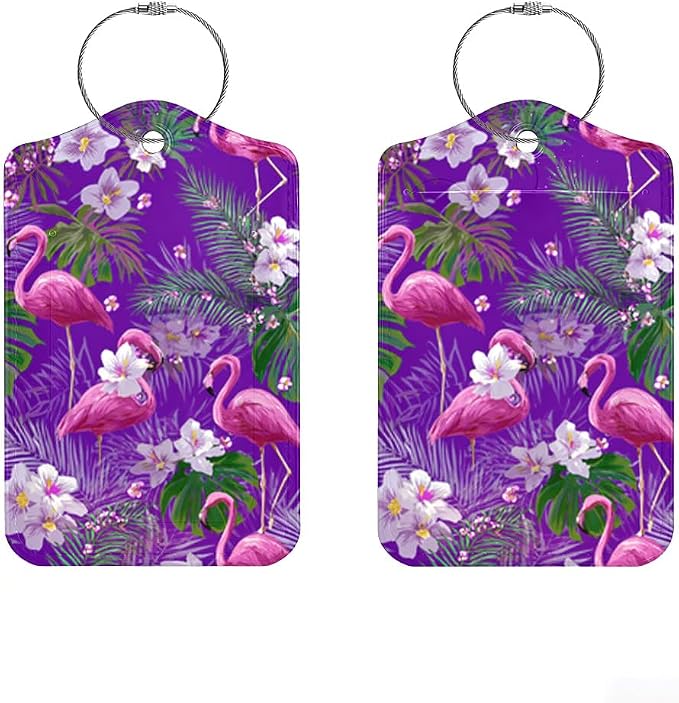 2 Pack Flamingo Luggage Tag 2.83 x 4.53 inch Tropical Pink Bird Purple by Cmialusie