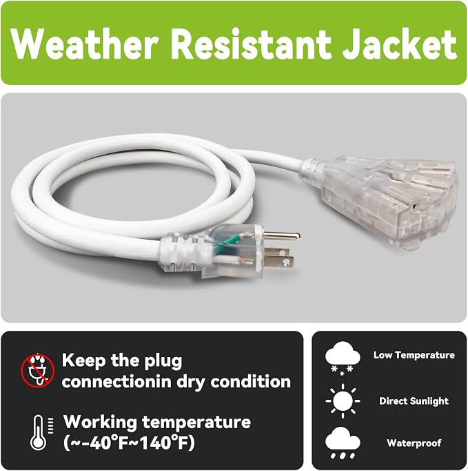 EP 25FT 12 Gauge Heavy Duty Extension Cord, 15A 125V 1875W, 3 Outlet - Image 4