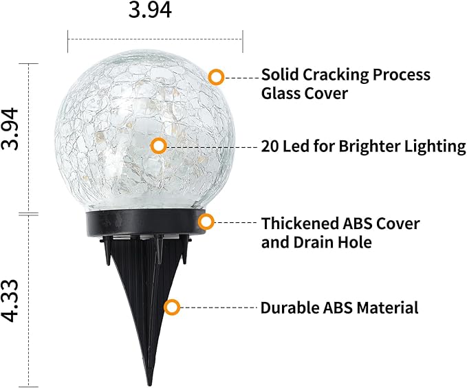 JKIMK Solar Globe Lights Outdoor Waterproof-Solar Balls Garden-Cracked Glass - Image 3