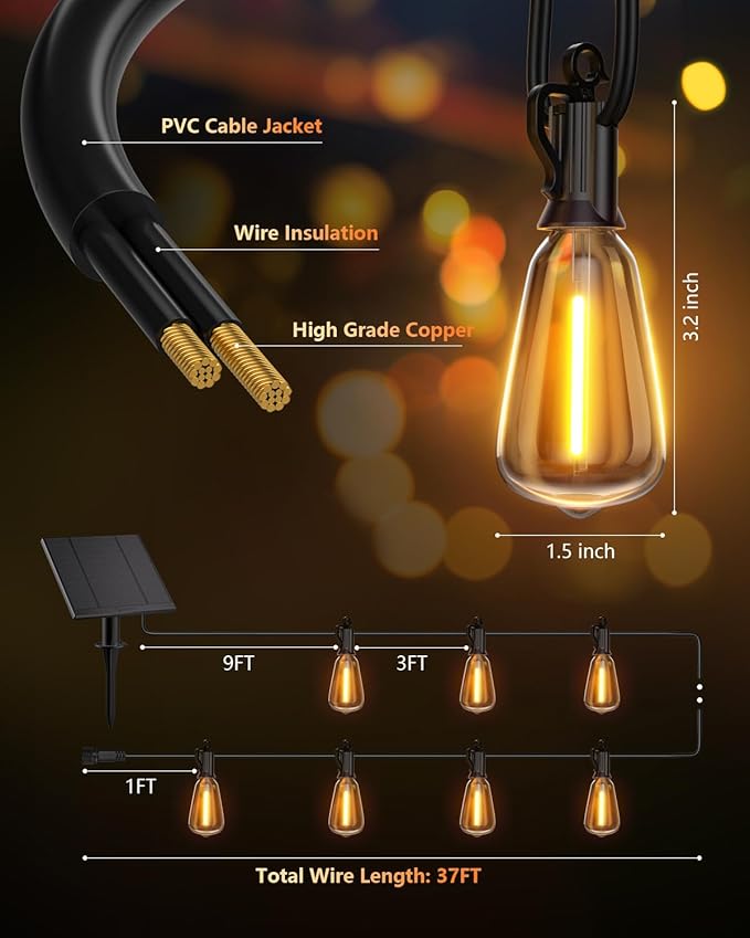 Brightown 37FT Solar String Lights Outdoor Waterproof - Image 6