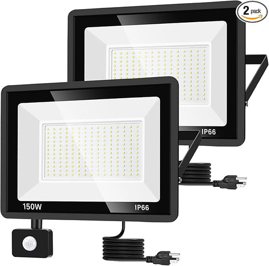 YANYCN 2 Pack 150W LED Motion Sensor Flood Light, 5000K Daylight, IP66 by YANYCN
