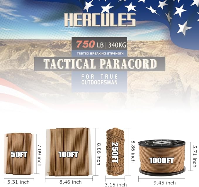 HERCULES 750lb Paracord 4mm 11 Strands Tactical Parachute Cord, Outdoor Gear - Image 2