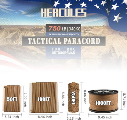 HERCULES 750lb Paracord 4mm 11 Strands Tactical Parachute Cord, Outdoor Gear - Image 2