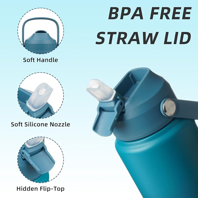 BJPKPK Water Bottle with Straw Lid, 24oz Vacuum Insulated Water Bottles - Image 2
