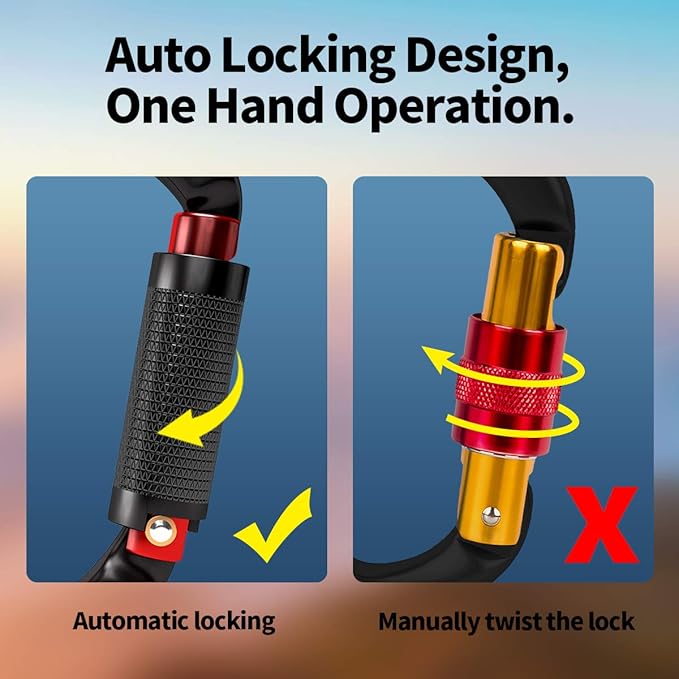 FVW Auto Locking Rock Climbing Carabiner Clips, Professional 25KN Heavy Duty - Image 4