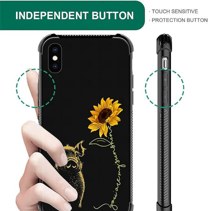 for iPhone Xs Max Case, Pig Sunflower Yellow Sunshine Pattern Graphic Design - Image 5