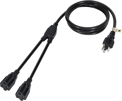 2 Way Power Cord Splitter Cable 6 Ft-3 Prong 1 to 2 Extension Cord-Outlet by Elecan