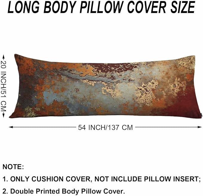 Grunge Rust Decorative Body Pillowcase 20"X54", Metal Rusty Steel Brown Outdoor - Image 6