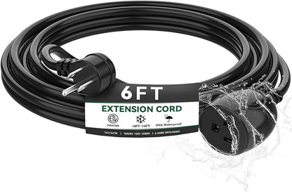 6FT Waterproof Outdoor Extension Cord, IPX6 Waterproof, Cold Weather & Fireproof by Blackcow